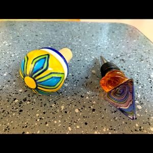 Lot 2- Wine toppers ceramic & stained glass pretty